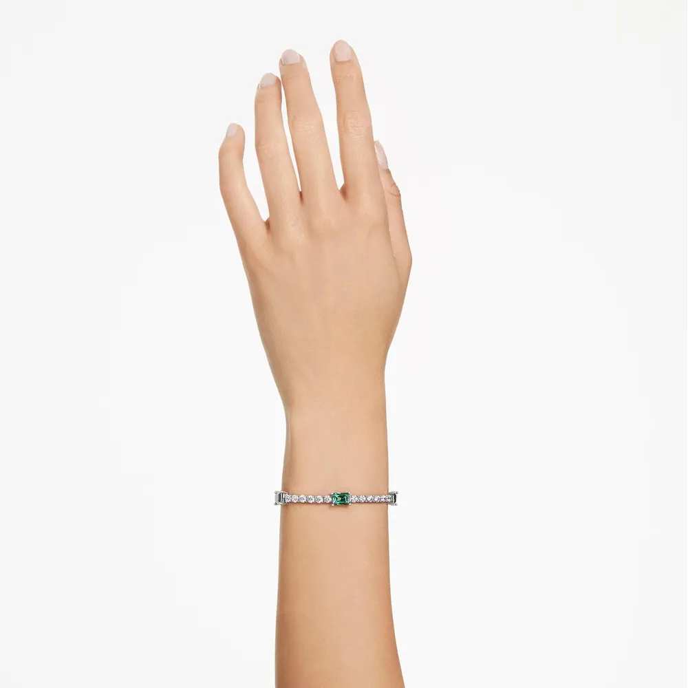 SWAROVSKI PULSERA TENNIS RECTANGULAR MATRIX ACABADO RODIO PARA MUJER | PLATEADO/VERDE