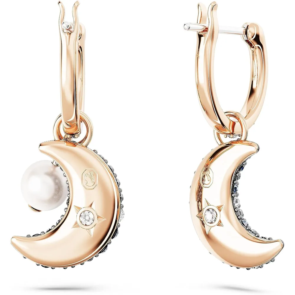 SWAROVSKI ARETES COLGANTES LUNA SUBLIMA ACABADO ORO ROSA PARA MUJER | ORO ROSA/OSCURO