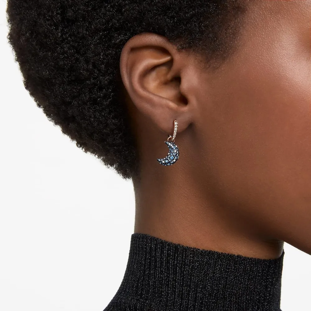 SWAROVSKI ARETES COLGANTES LUNA SUBLIMA ACABADO ORO ROSA PARA MUJER | ORO ROSA/OSCURO