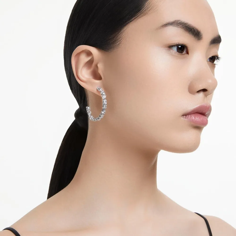 SWAROVSKI ARETES HOOP MIXTO MESMERA ACABADO RODIO PARA MUJER | PLATEADO