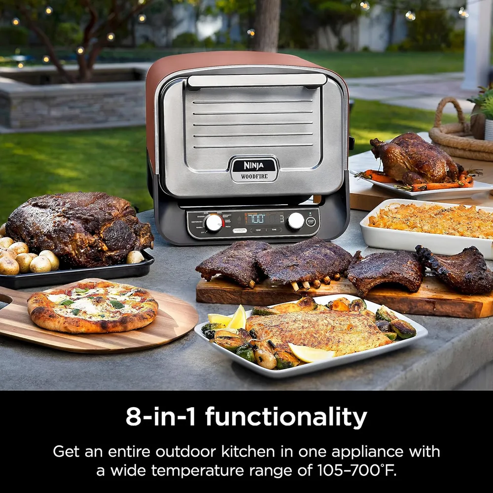 NINJA HORNO DE PIZZA EXTERIOR WOODFIRE 8 EN 1, 700 °F / 371 °C | ROJO TERRACOTA