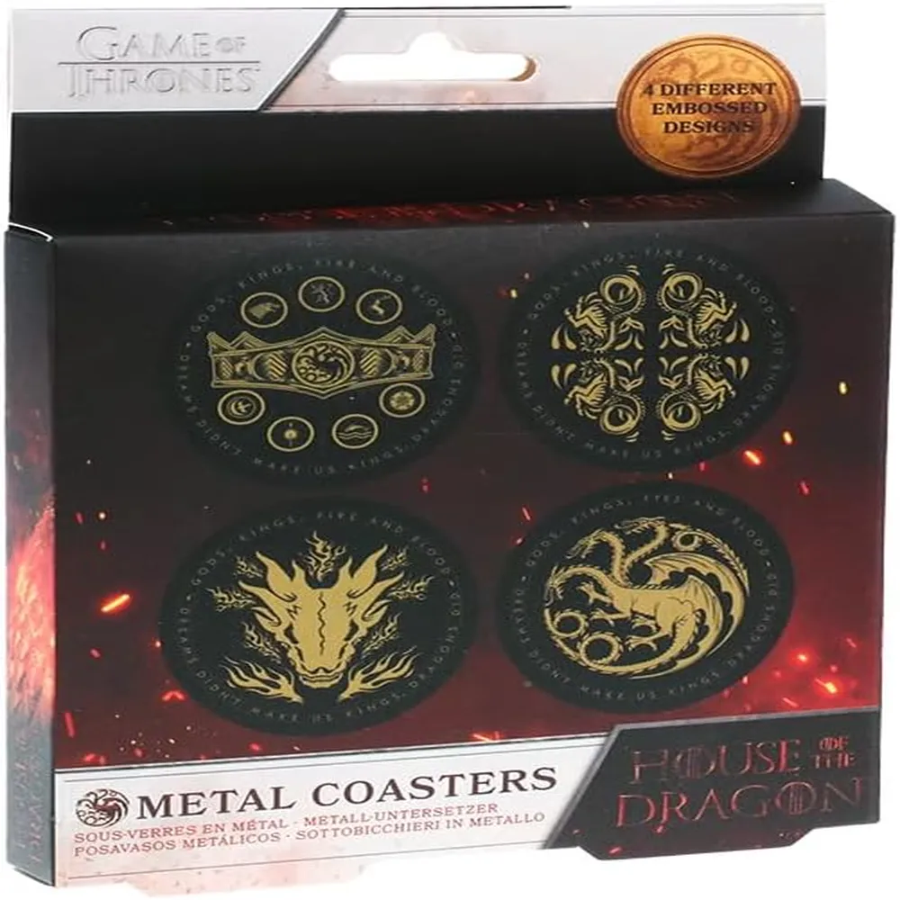 Paladone House of the Dragon, set 4 posavasos metálicos