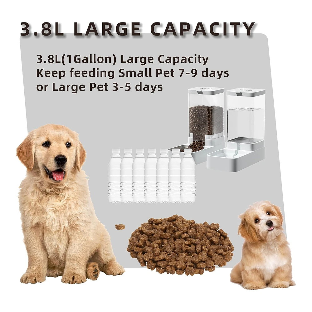b0c6fgnxvs_2.webp Nkecobji Juego de Comedero y Dispensador de Agua para Mascotas Por Gravedad - Dispensador Automático de Agua para Perros y Gatos - Mascotas - Animales de Gran Capacidad (3.8 L)
