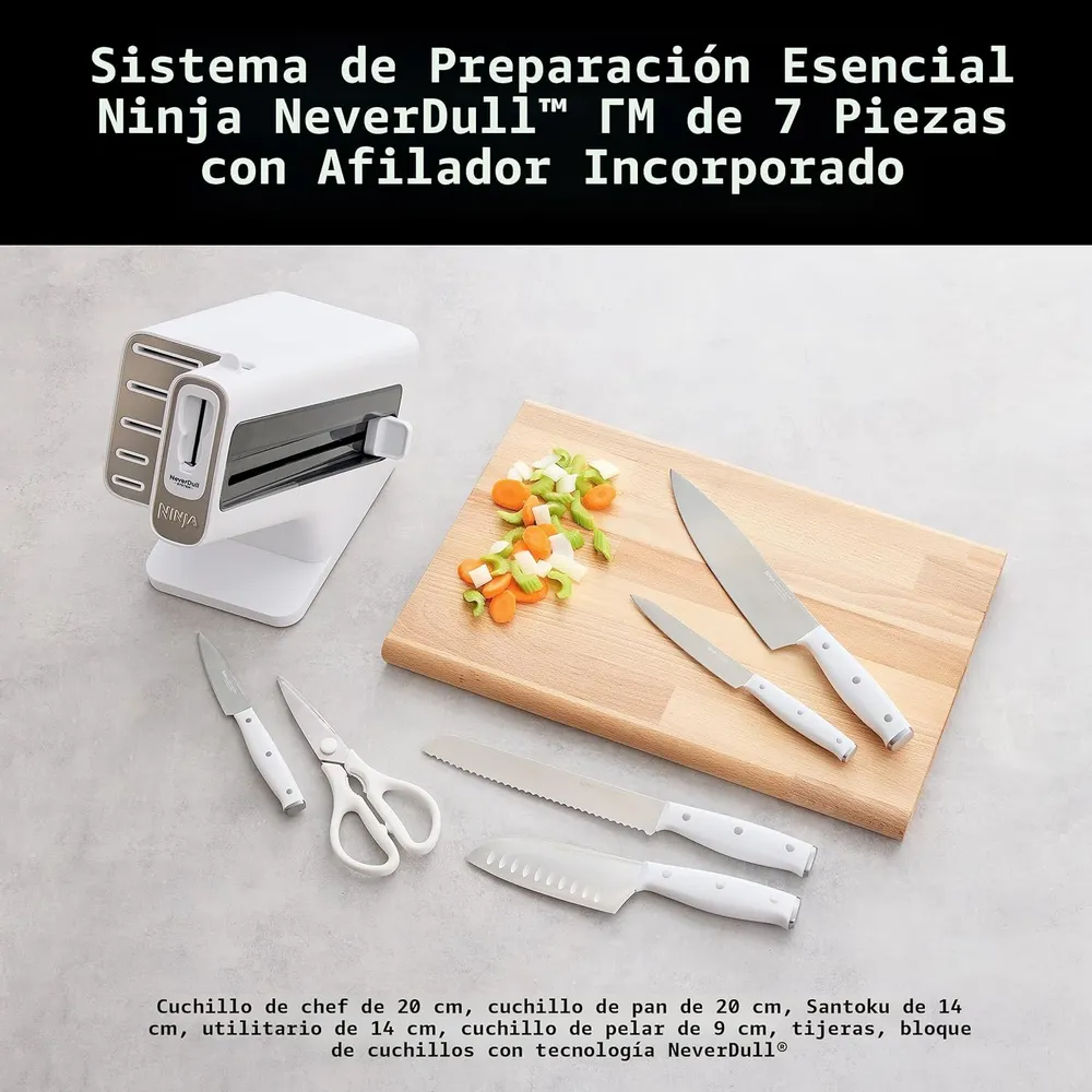 Ninja sistema de cuchillos K12007WHBN NeverDull 7 pzas con afilador | Blanco