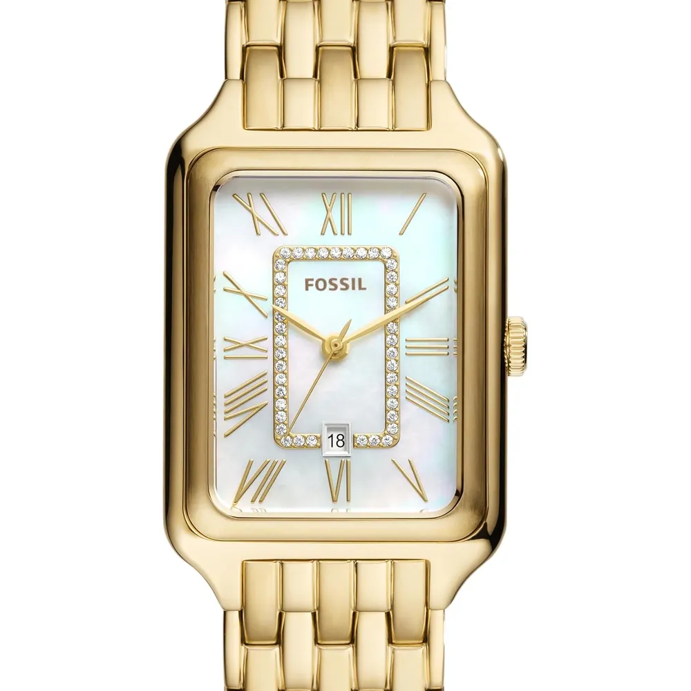 Fossil reloj de cuarzo Raquel para mujer, acero inoxidable | Oro/ Turquesa