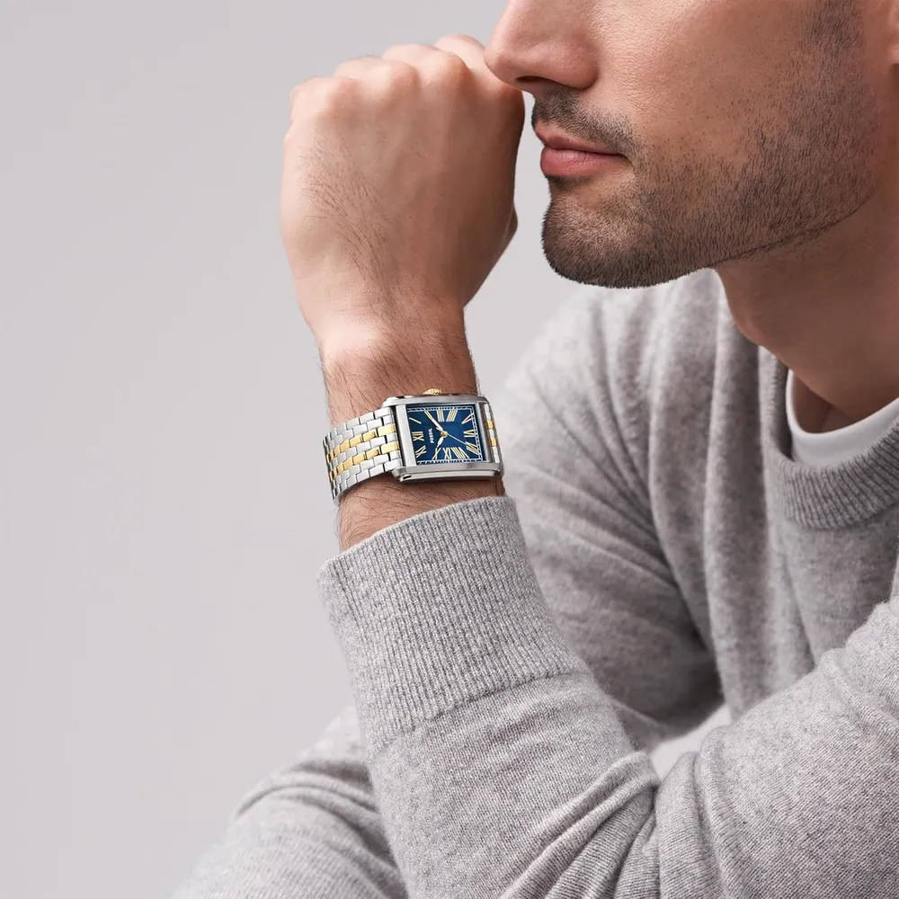 Fossil reloj de cuarzo Carraway para hombre, acero inoxidable | Plata/ Azul