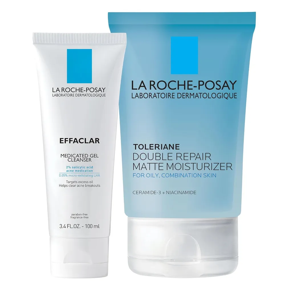 SET LA ROCHE-POSAY DOUBLE REPAIR MATTE + EFFACLAR GEL LIMPIADOR 3.4 OZ / 100 ML 2 PZS