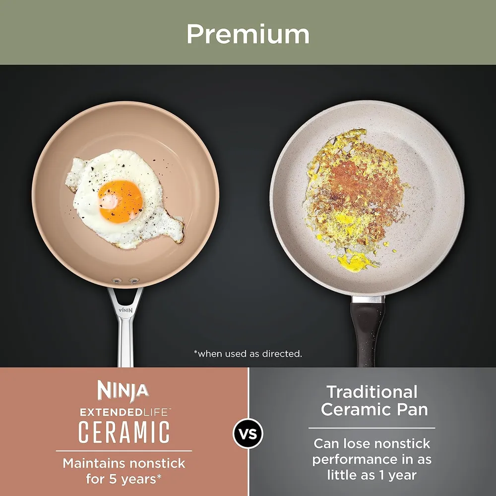 Ninja sartén CW90026 cerámica premium, antiadherente y sin PTFE | Gris Oscuro