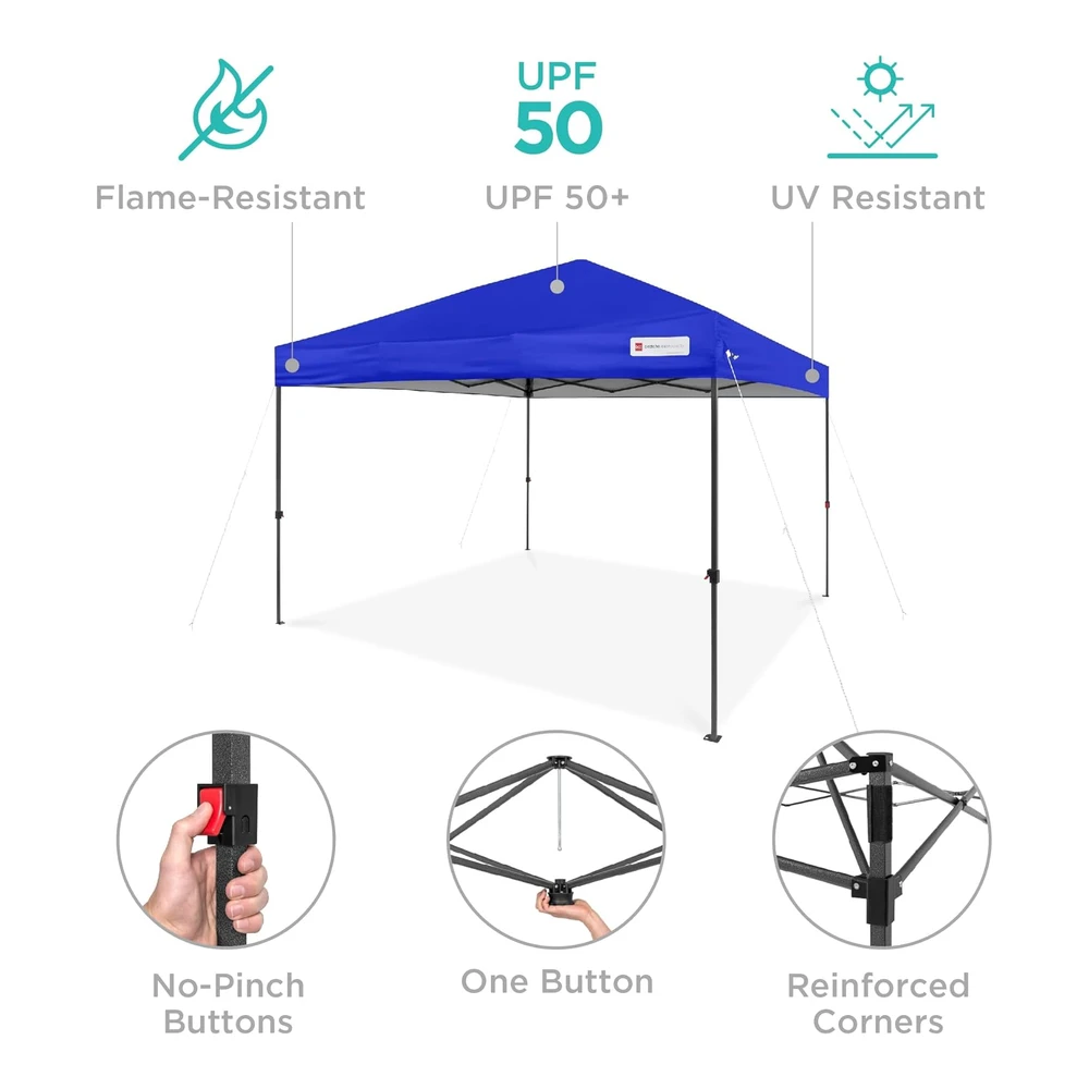 b0c8895sfs_3.webp Best Choice Products Toldo Desplegable de Instalación para 1 Persona de 10 X 10 Pies con Botón de Refugio Portátil para Tienda de Campaña / 1 Botón de Transporte - Patas Rectas - Funda de Transporte con Ruedas - Estacas - Azul Resort