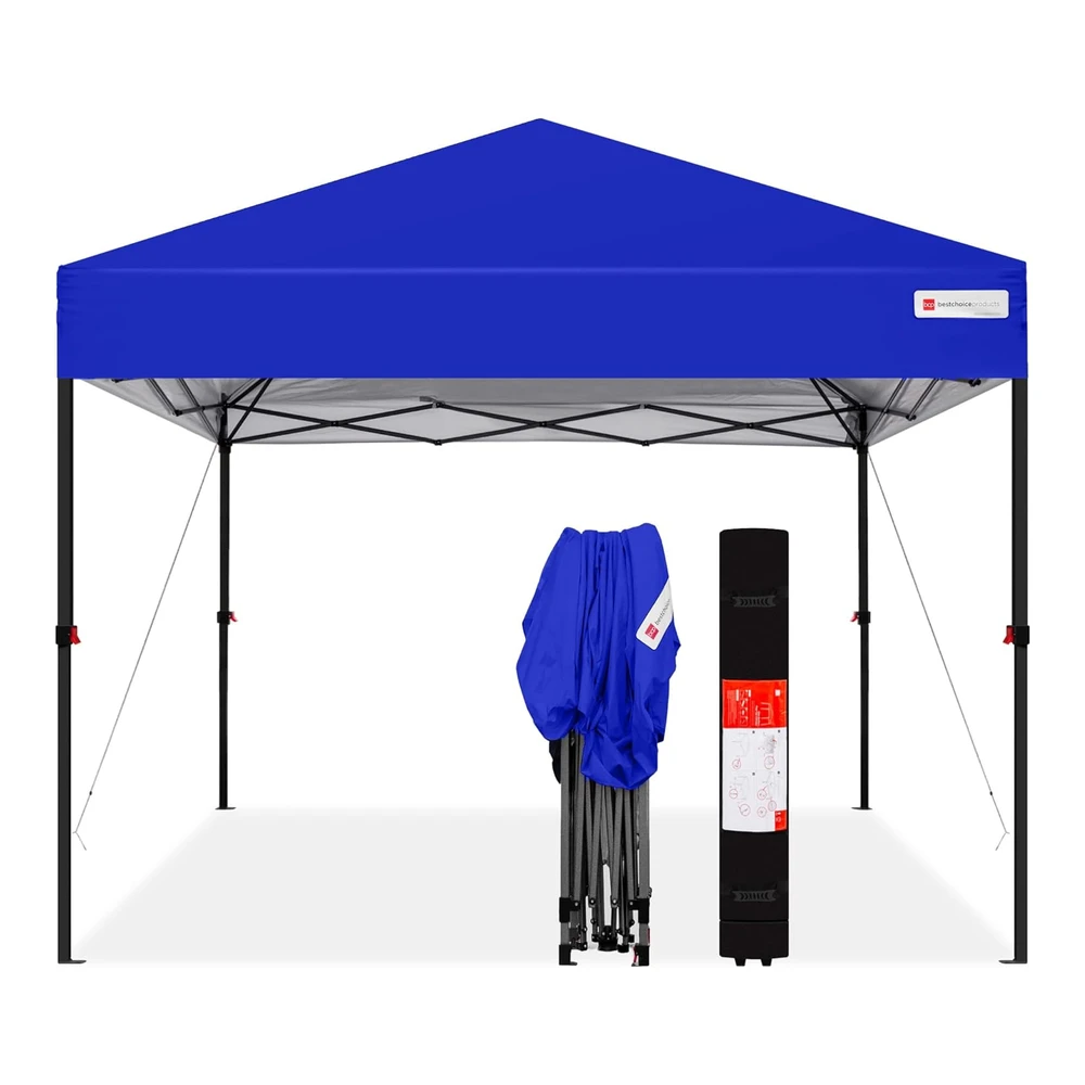 Best Choice Products Toldo Desplegable de Instalación para 1 Persona de 10 X 10 Pies con Botón de Refugio Portátil para Tienda de Campaña / 1 Botón de Transporte - Patas Rectas - Funda de Transporte con Ruedas - Estacas - Azul Resort