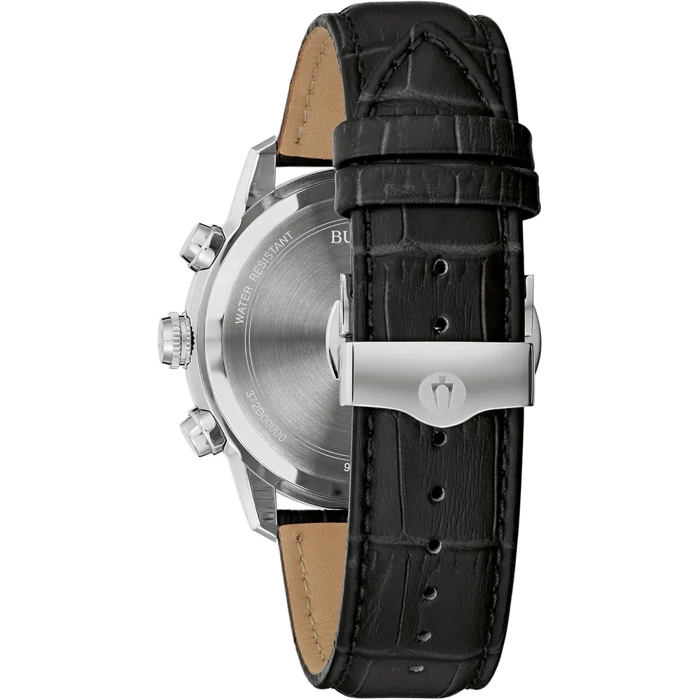 Bulova reloj clásico Sutton hombre cronógrafo 6 agujas correa cuero | Negro