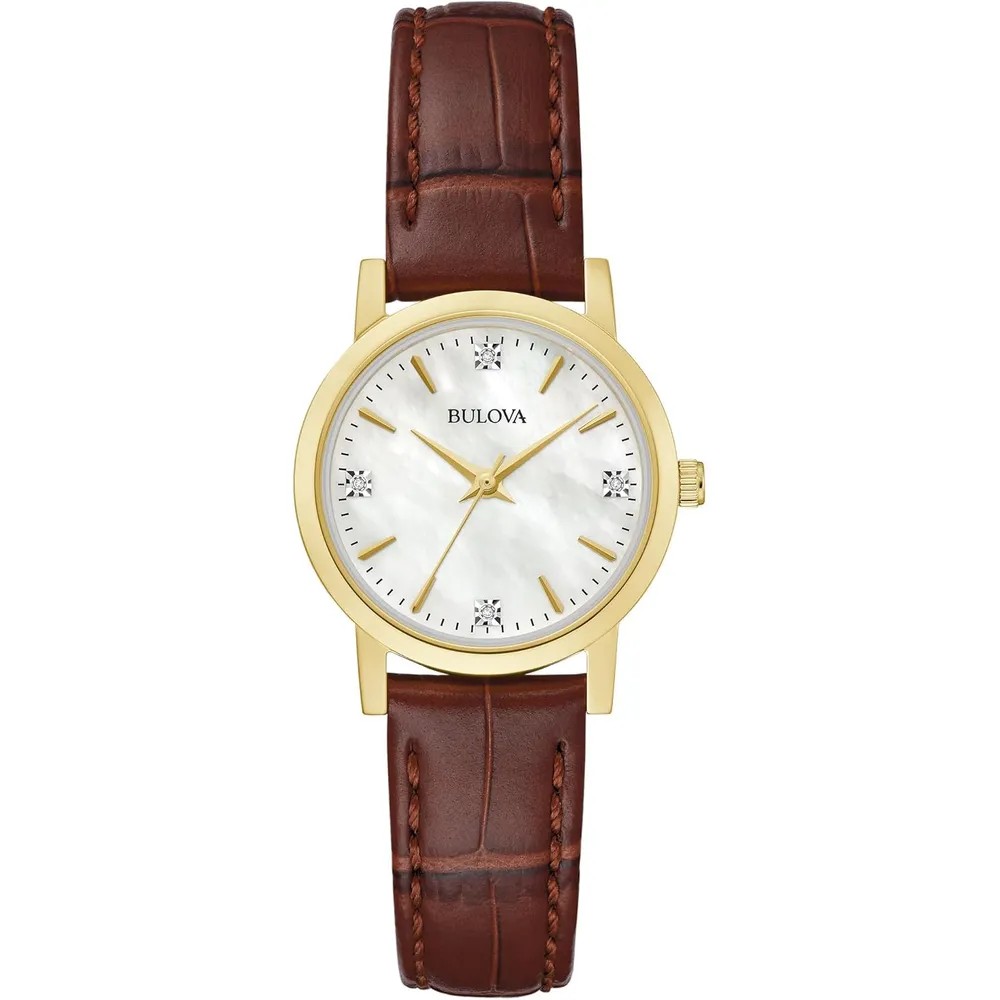 Bulova reloj clásico de mujer de cuarzo 3 agujas diamantes | Marrón