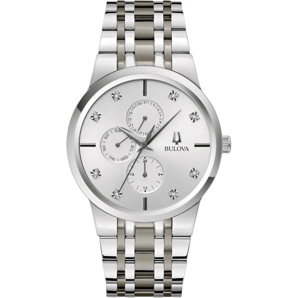 Bulova reloj de hombre multifunción 3 agujas de cuarzo diamantes | Plata
