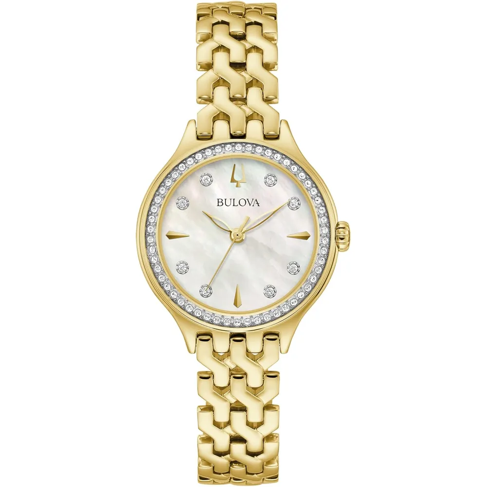 Bulova reloj clásico de mujer 3 agujas de cuarzo esfera de nácar | Oro