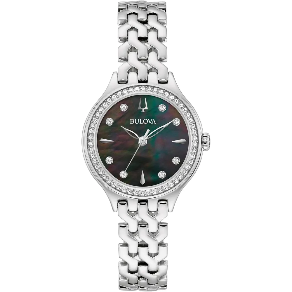 Bulova reloj clásico de mujer 3 agujas de cuarzo esfera de nácar | Plata