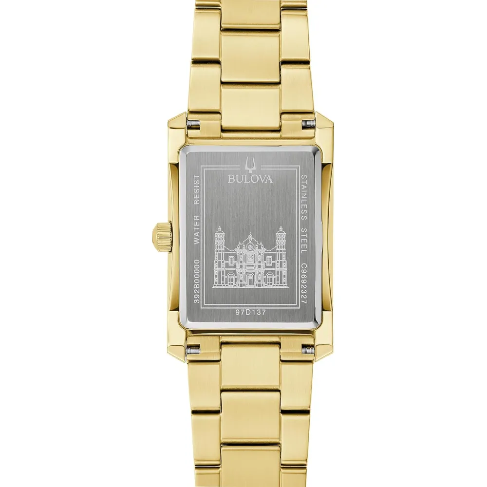 Bulova reloj Nuestra Señora de Guadalupe de mujer 3 agujas de cuarzo diamantes | Oro/Negro