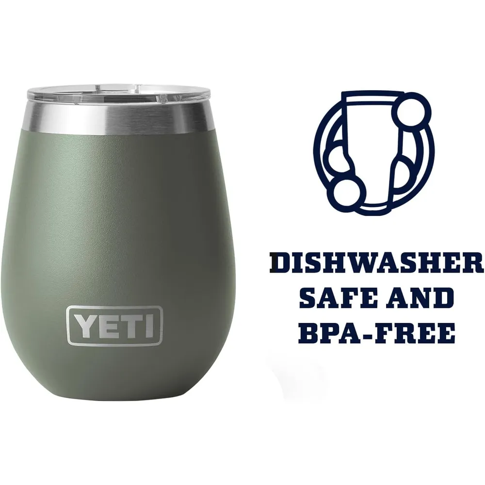 YETI Rambler Vaso de vino de 10 oz de acero inoxidable con tapa MagSlider color verde olivo