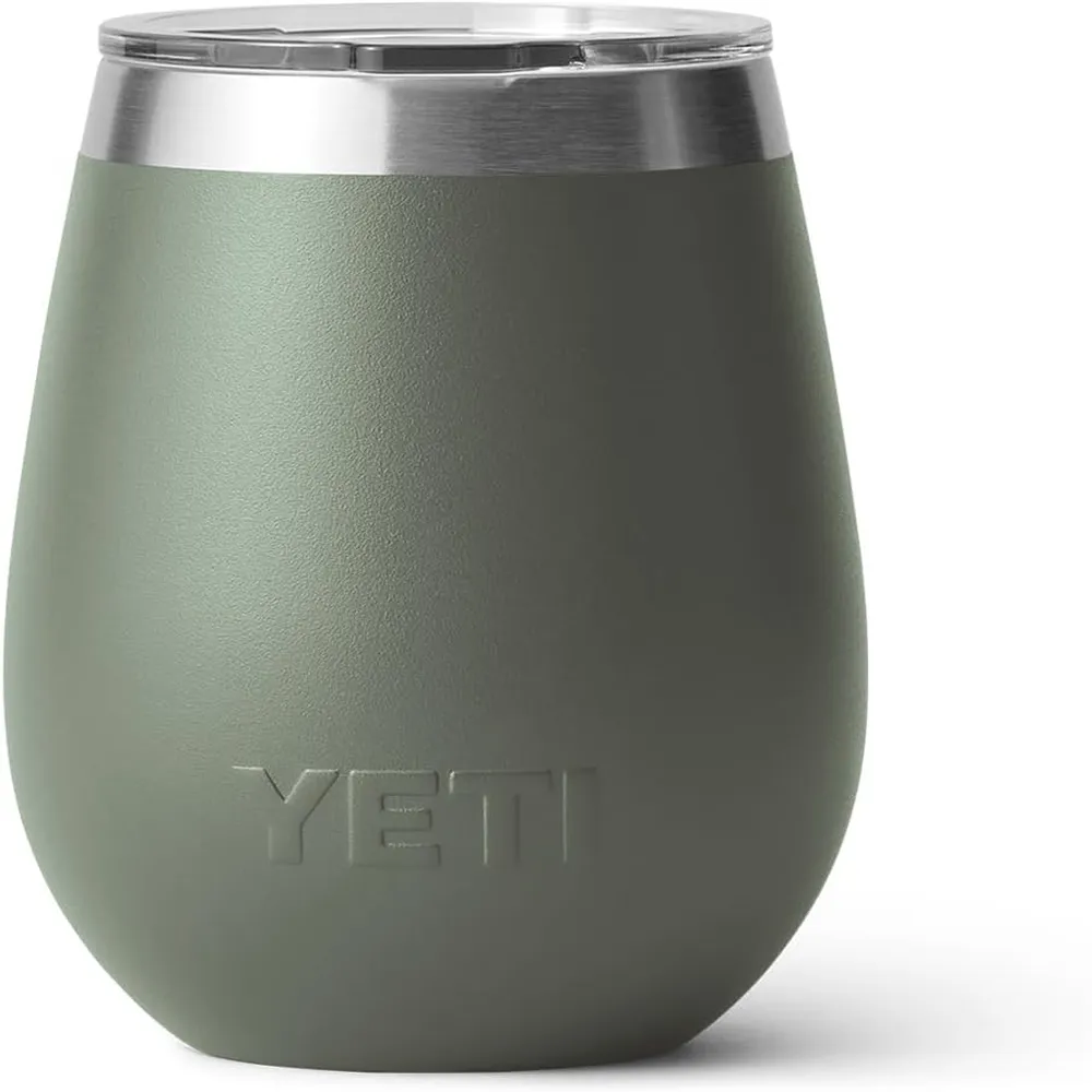 YETI Rambler Vaso de vino de 10 oz de acero inoxidable con tapa MagSlider color verde olivo