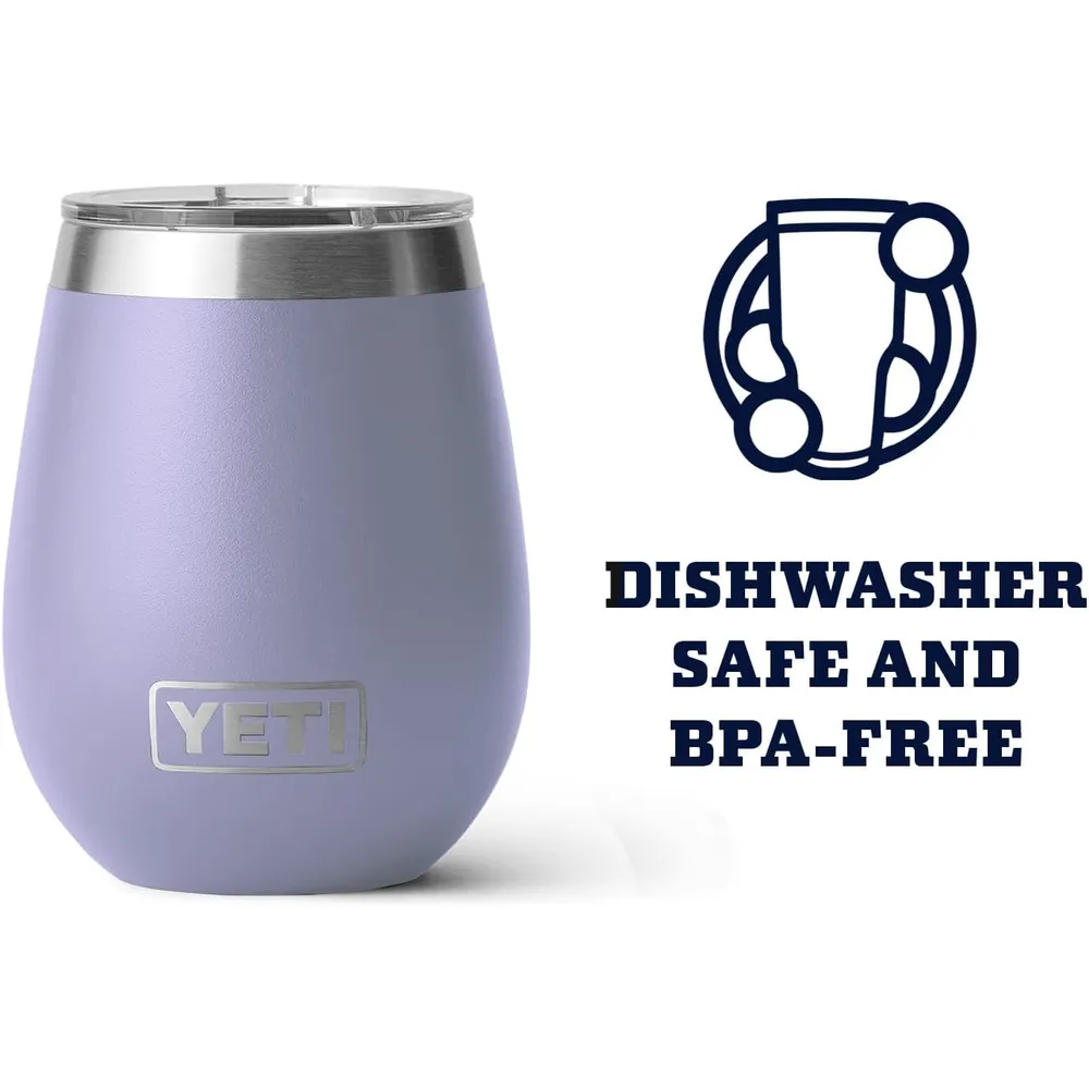 YETI Rambler Vaso de vino de 10 oz de acero inoxidable con tapa MagSlider color lila