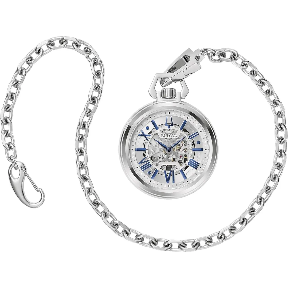 Bulova reloj de bolsillo Sutton automático de hombre 3 agujas de cuarzo cadena | Plateado