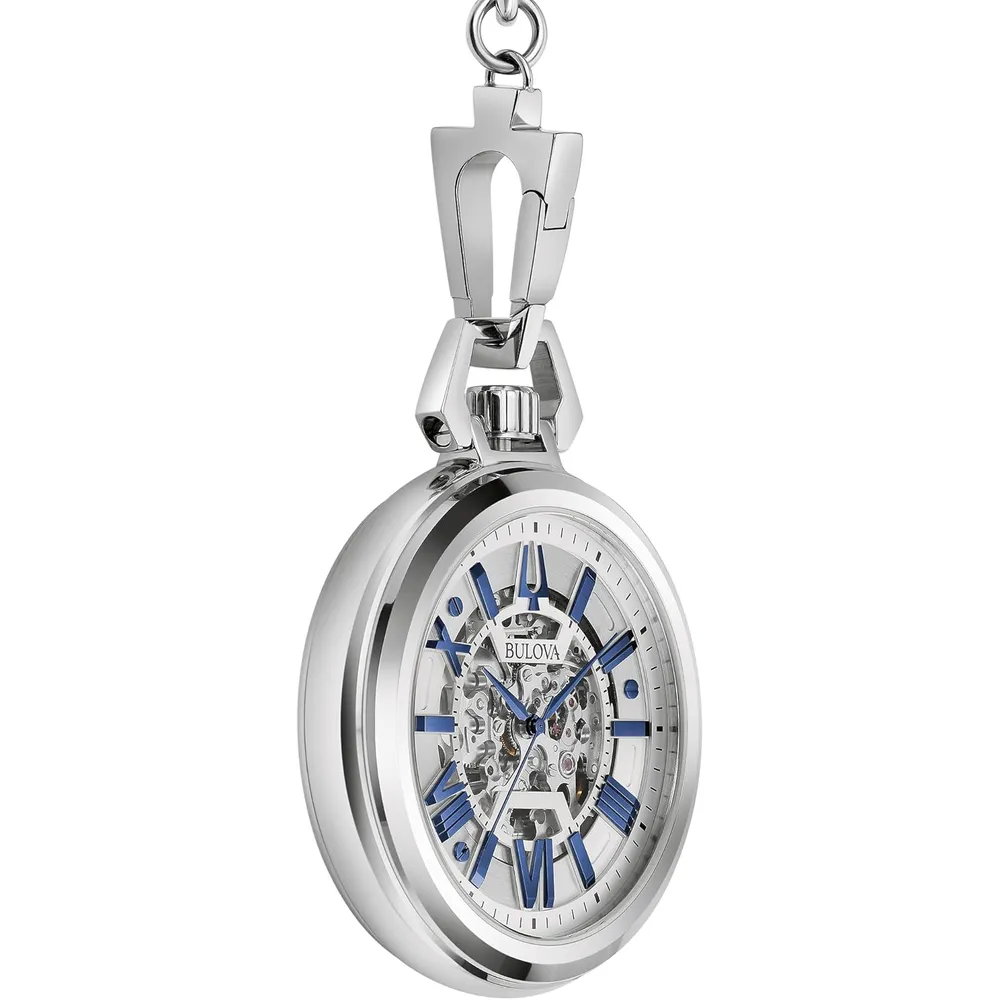 Bulova reloj de bolsillo Sutton automático de hombre 3 agujas de cuarzo cadena | Plateado