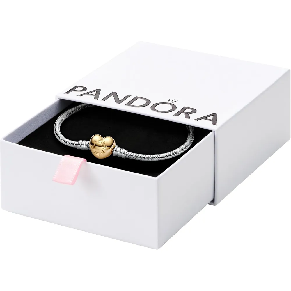 Pandora Moments pulsera cadena serpiente cierre corazón 19 cm | Oro