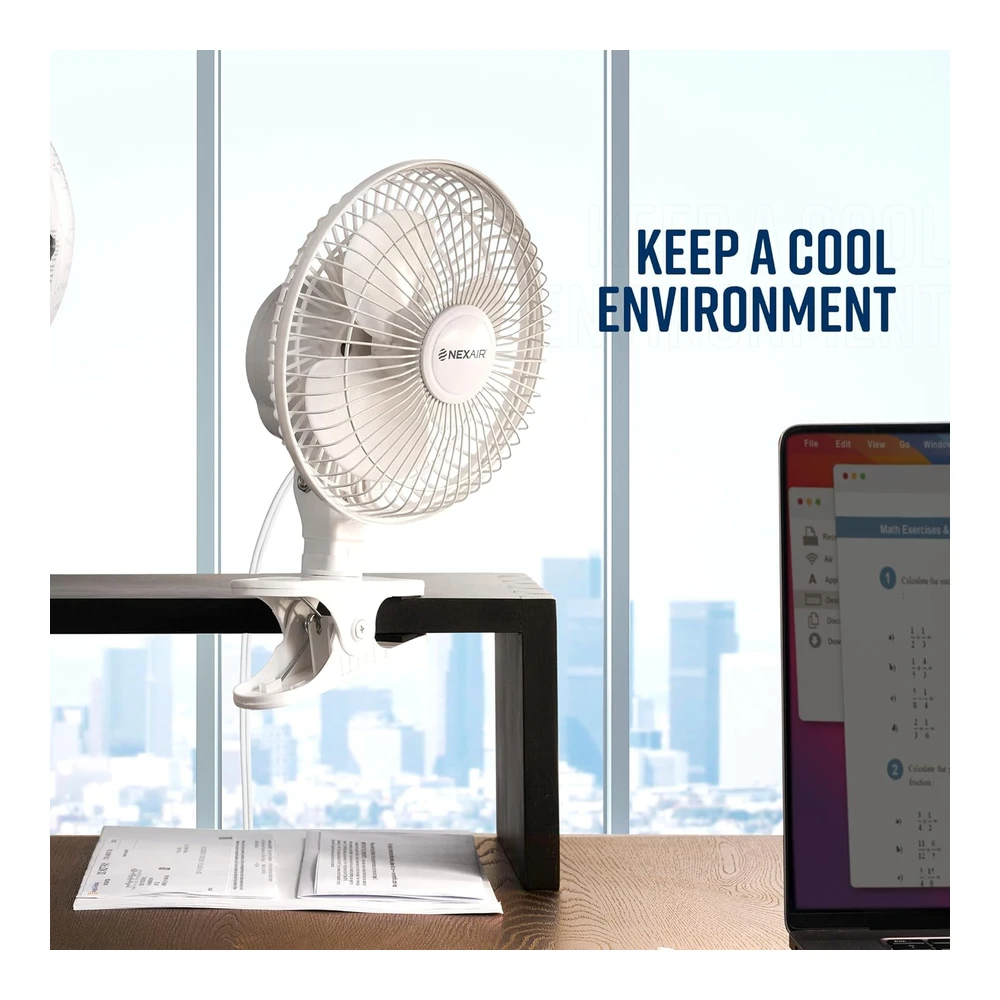 NEXAIR VENTILADOR DE CLIP 6" 360° – SILENCIOSO, PORTÁTIL Y DE DOS VELOCIDADES – MODELO NF001-WH