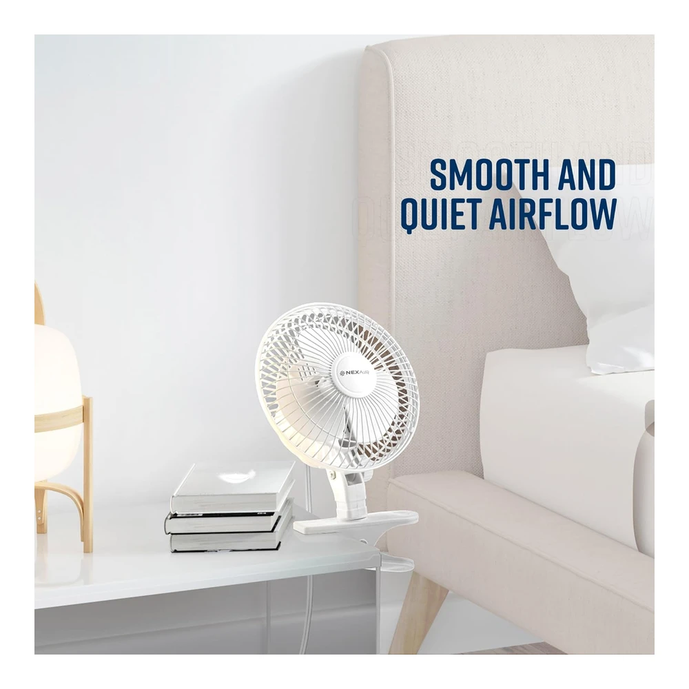 NEXAIR VENTILADOR DE CLIP 6" 360° – SILENCIOSO, PORTÁTIL Y DE DOS VELOCIDADES – MODELO NF001-WH