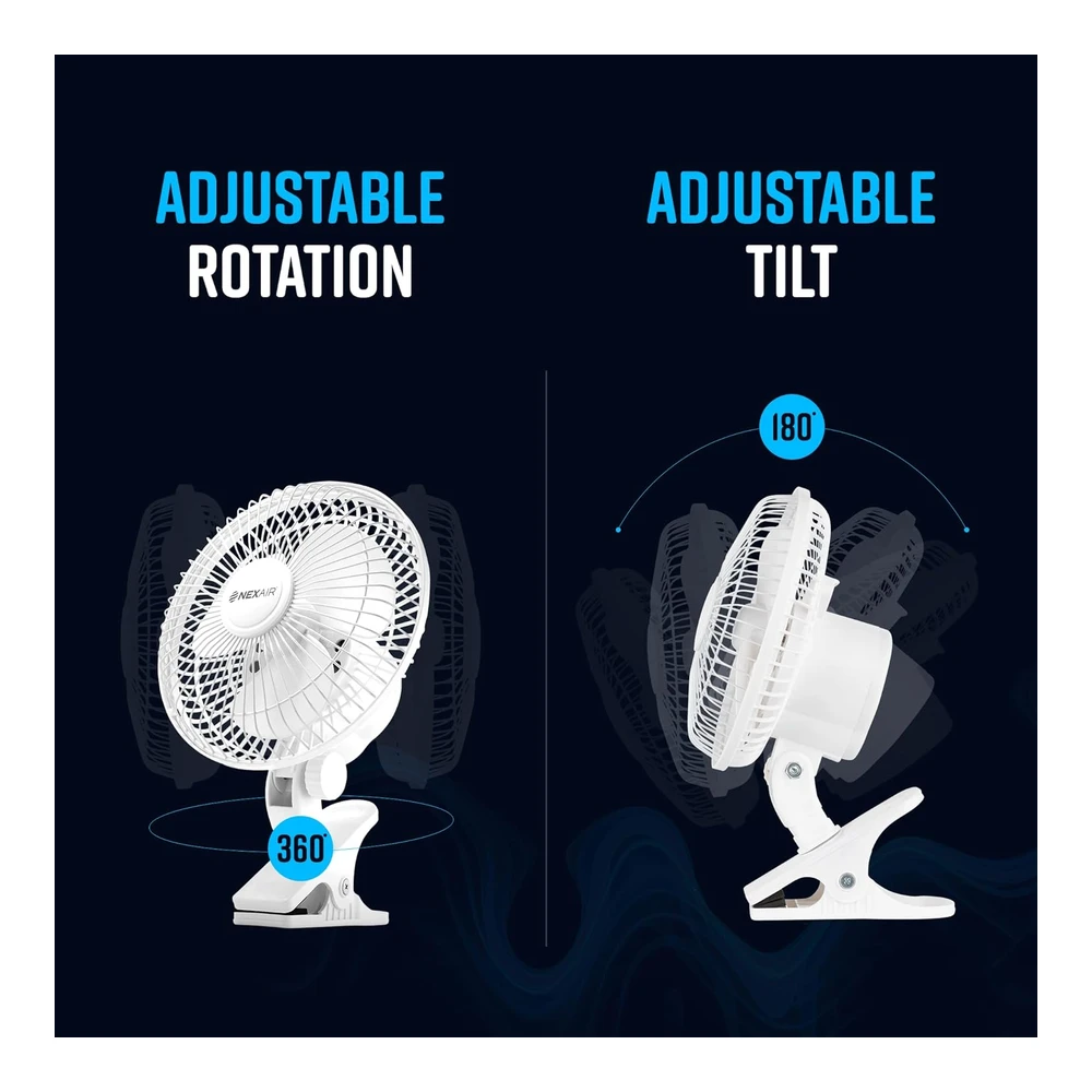 NEXAIR VENTILADOR DE CLIP 6" 360° – SILENCIOSO, PORTÁTIL Y DE DOS VELOCIDADES – MODELO NF001-WH