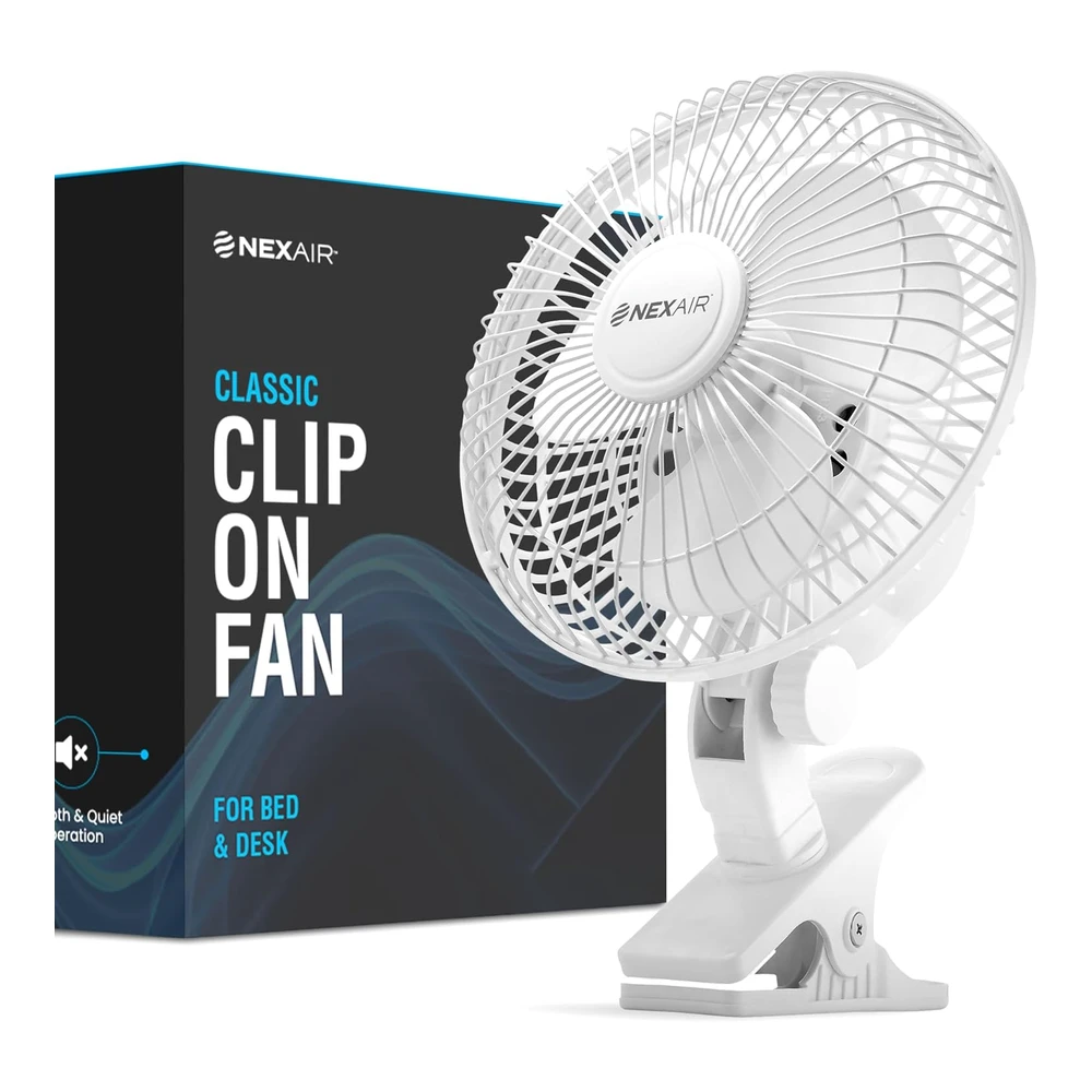 NEXAIR VENTILADOR DE CLIP 6" 360° – SILENCIOSO, PORTÁTIL Y DE DOS VELOCIDADES – MODELO NF001-WH