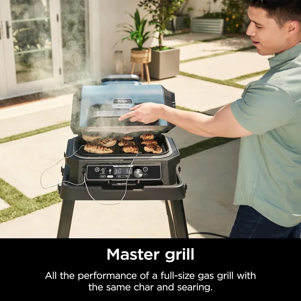 NINJA PARRILLA Y AHUMADOR WOODFIRE PRO OG951 7 EN 1, | NEGRO/AZUL