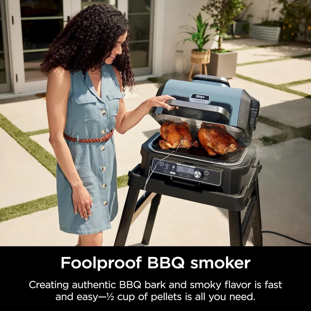 NINJA PARRILLA Y AHUMADOR WOODFIRE PRO OG951 7 EN 1, | NEGRO/AZUL