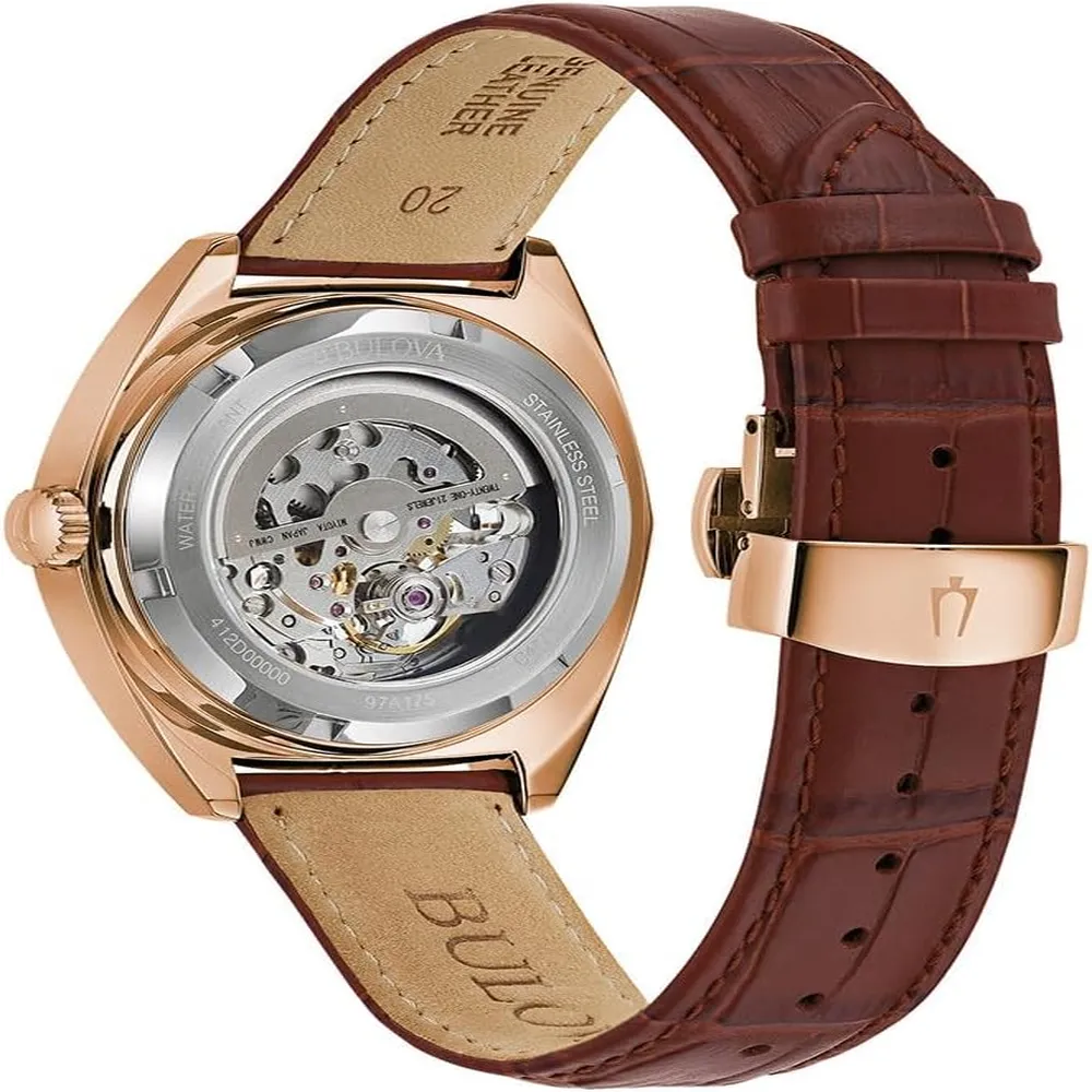 Bulova reloj clásico automático hombre correa cuero esfera esqueletizada | Marrón