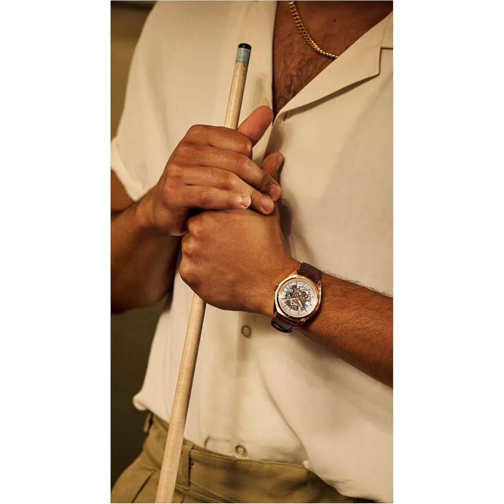 Bulova reloj clásico automático hombre correa cuero esfera esqueletizada | Marrón