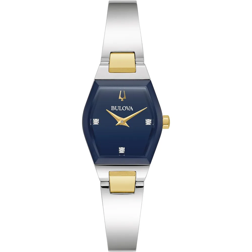 Bulova reloj moderno mujer 98p218 esfera azul acero diamantes diseño Géminis | Plata