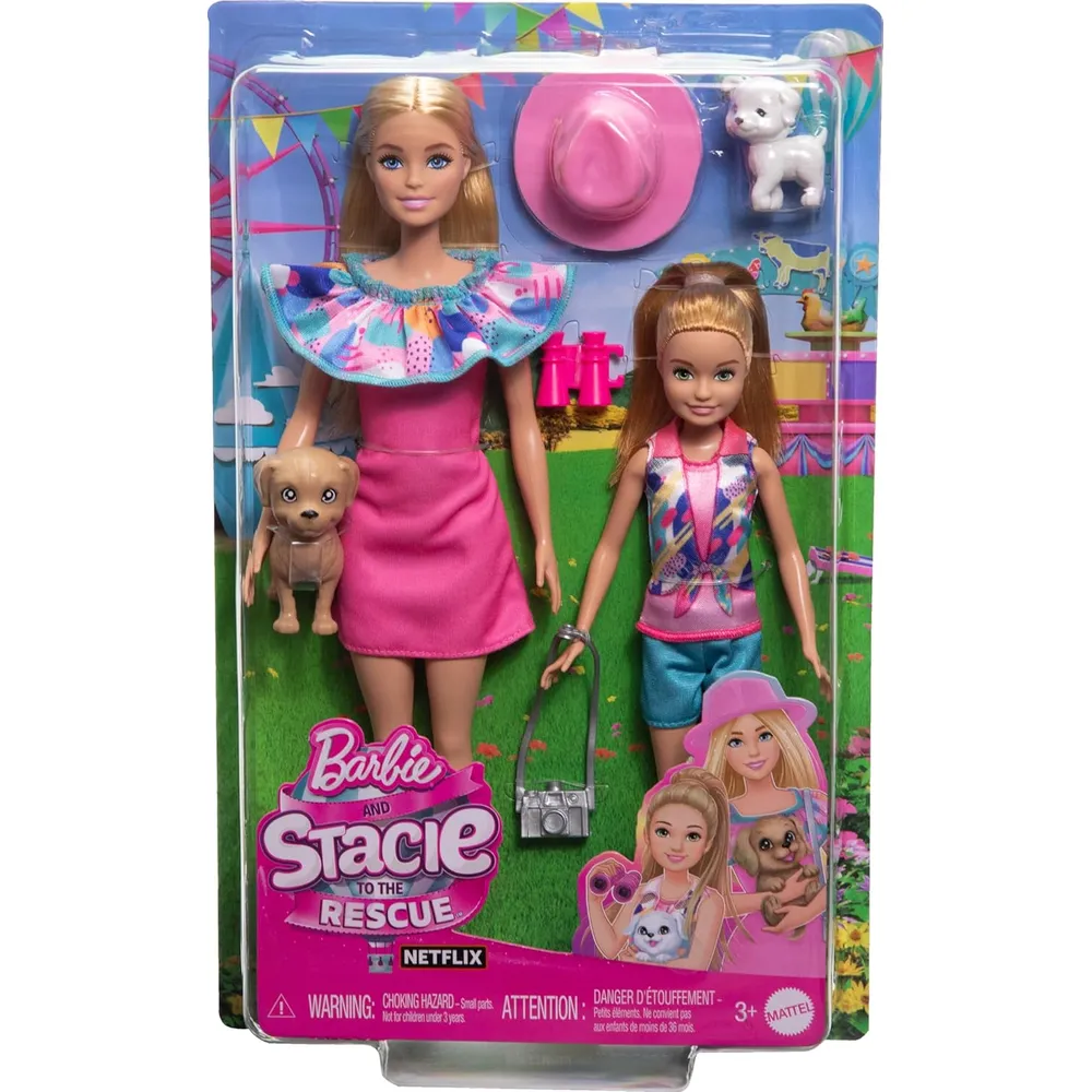 BARBIE Y STACIE SET MUÑECAS CON 2 PERROS Y ACCESORIOS VERANO