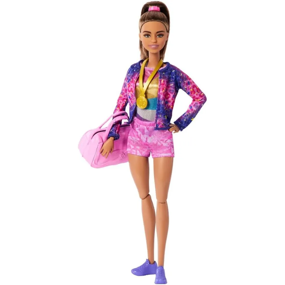BARBIE MUÑECA GIMNASTA MORENA CON BARRA DE EQUILIBRIO