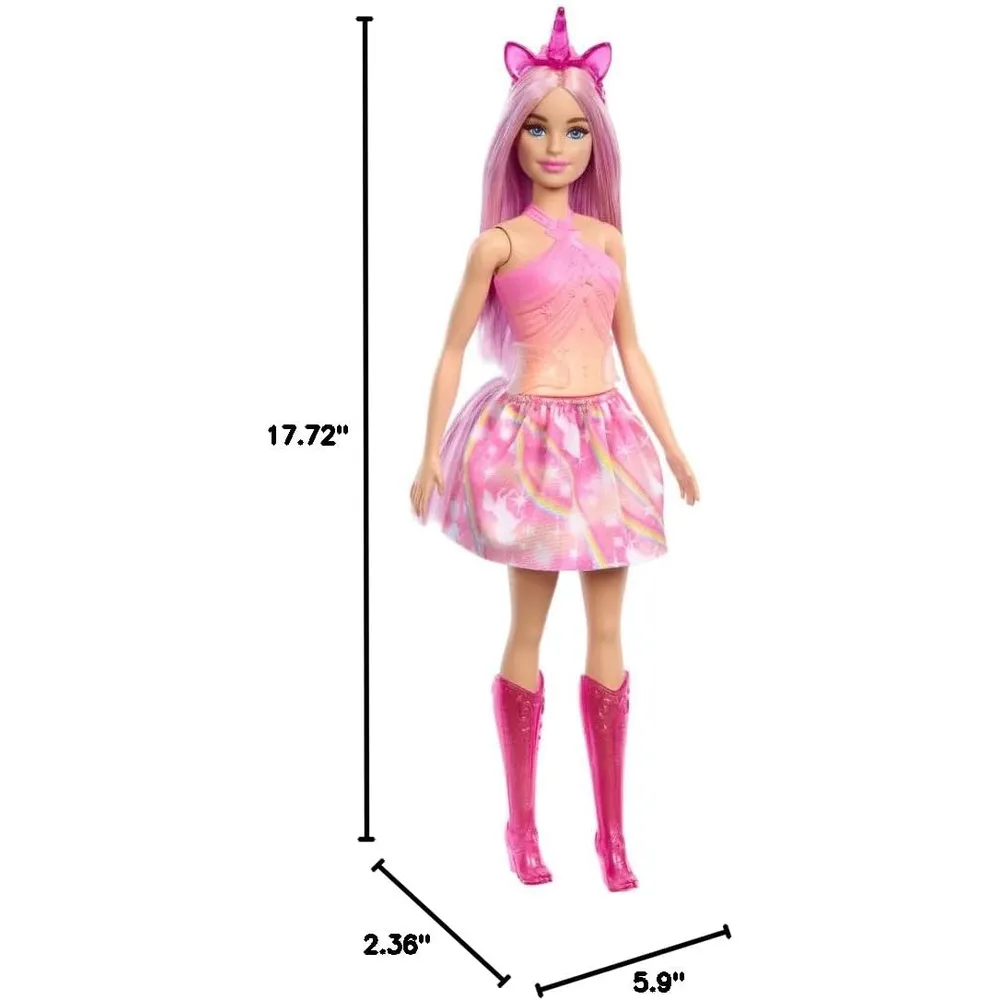 BARBIE MUÑECA UNICORNIO CABELLO ROSA CON ACCESORIOS