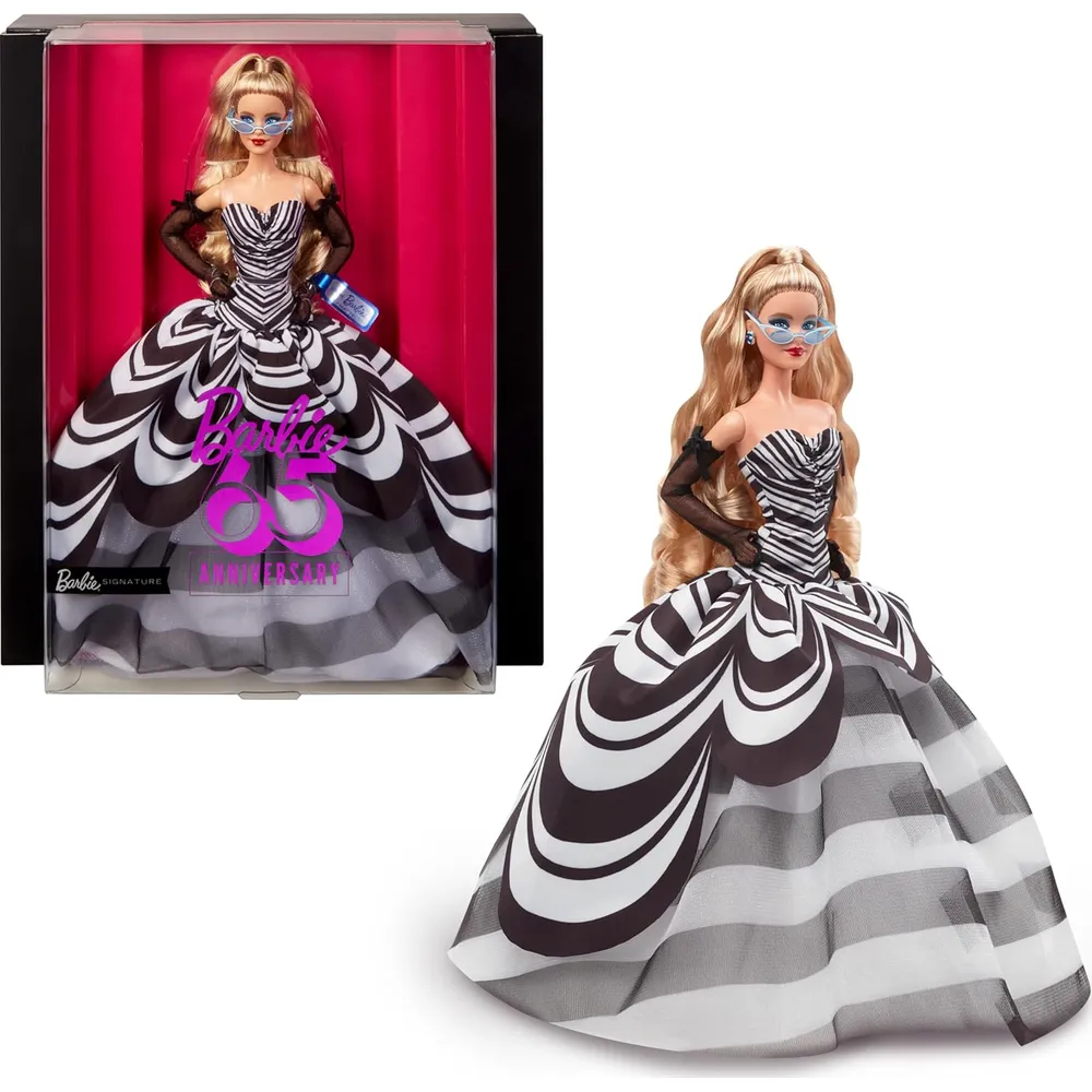 BARBIE SIGNATURE MUÑECA 65 ANIVERSARIO VESTIDO BLANCO Y NEGRO