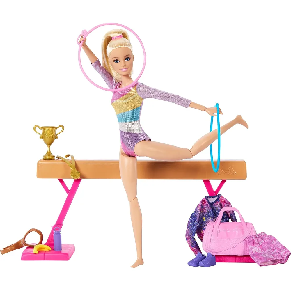 BARBIE MUÑECA GIMNASTA RUBIA CON BARRA DE EQUILIBRIO