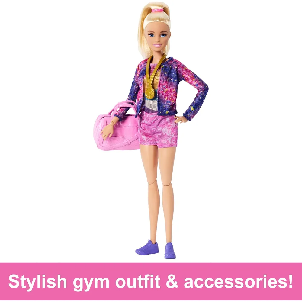 BARBIE MUÑECA GIMNASTA RUBIA CON BARRA DE EQUILIBRIO