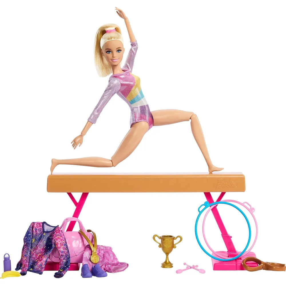 BARBIE MUÑECA GIMNASTA RUBIA CON BARRA DE EQUILIBRIO