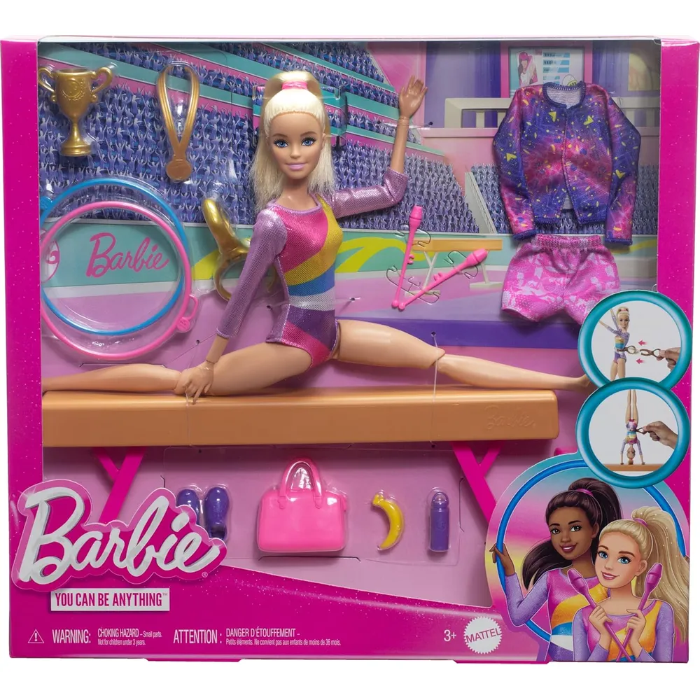 BARBIE MUÑECA GIMNASTA RUBIA CON BARRA DE EQUILIBRIO