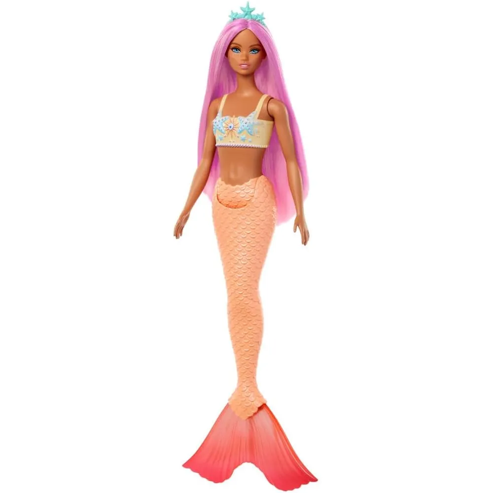 BARBIE MUÑECA SIRENA CABELLO ROSA CON COLA NARANJA