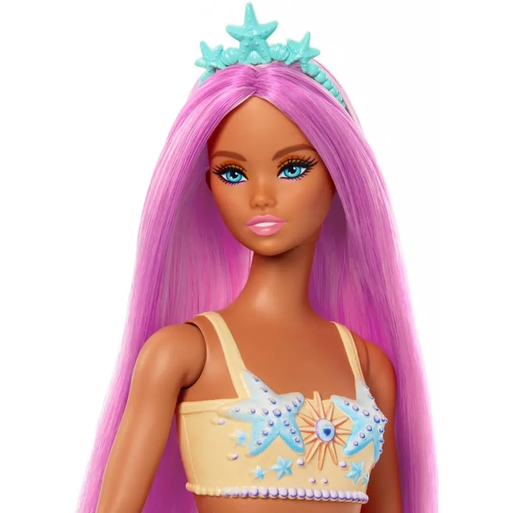 BARBIE MUÑECA SIRENA CABELLO ROSA CON COLA NARANJA