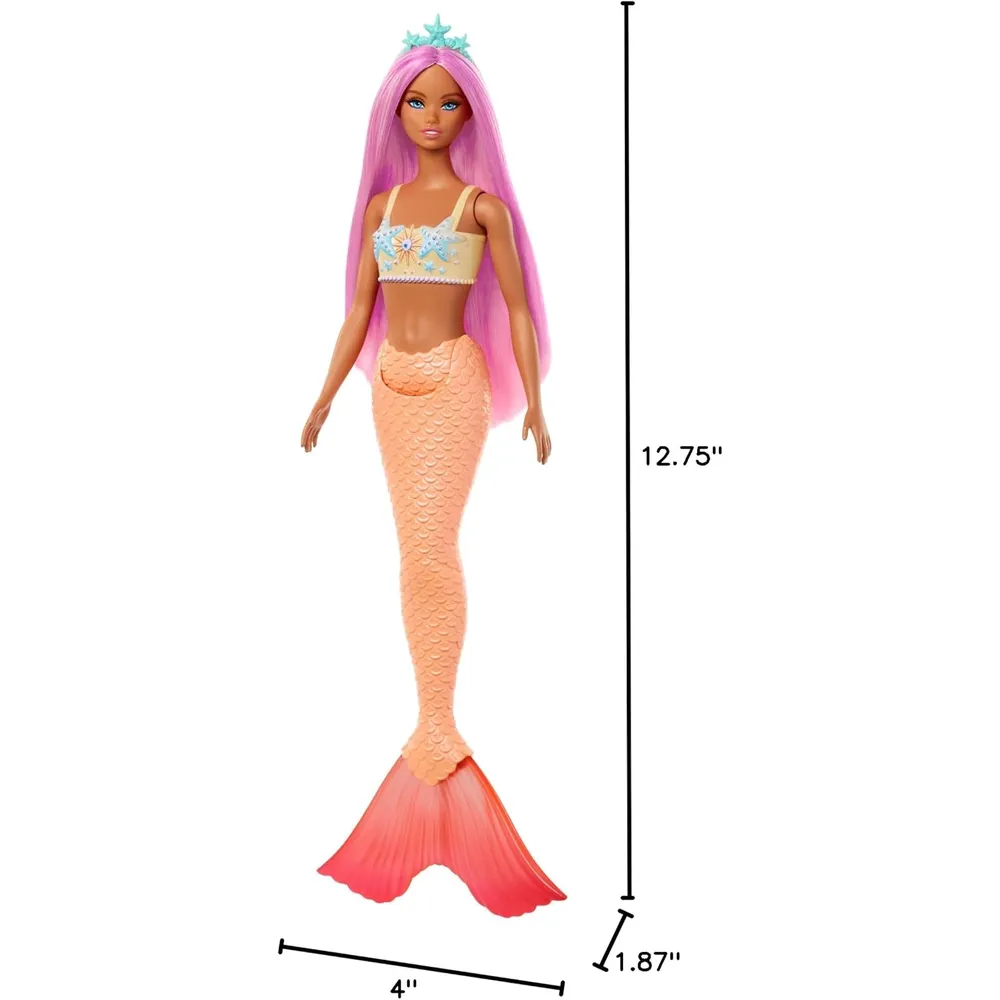 BARBIE MUÑECA SIRENA CABELLO ROSA CON COLA NARANJA