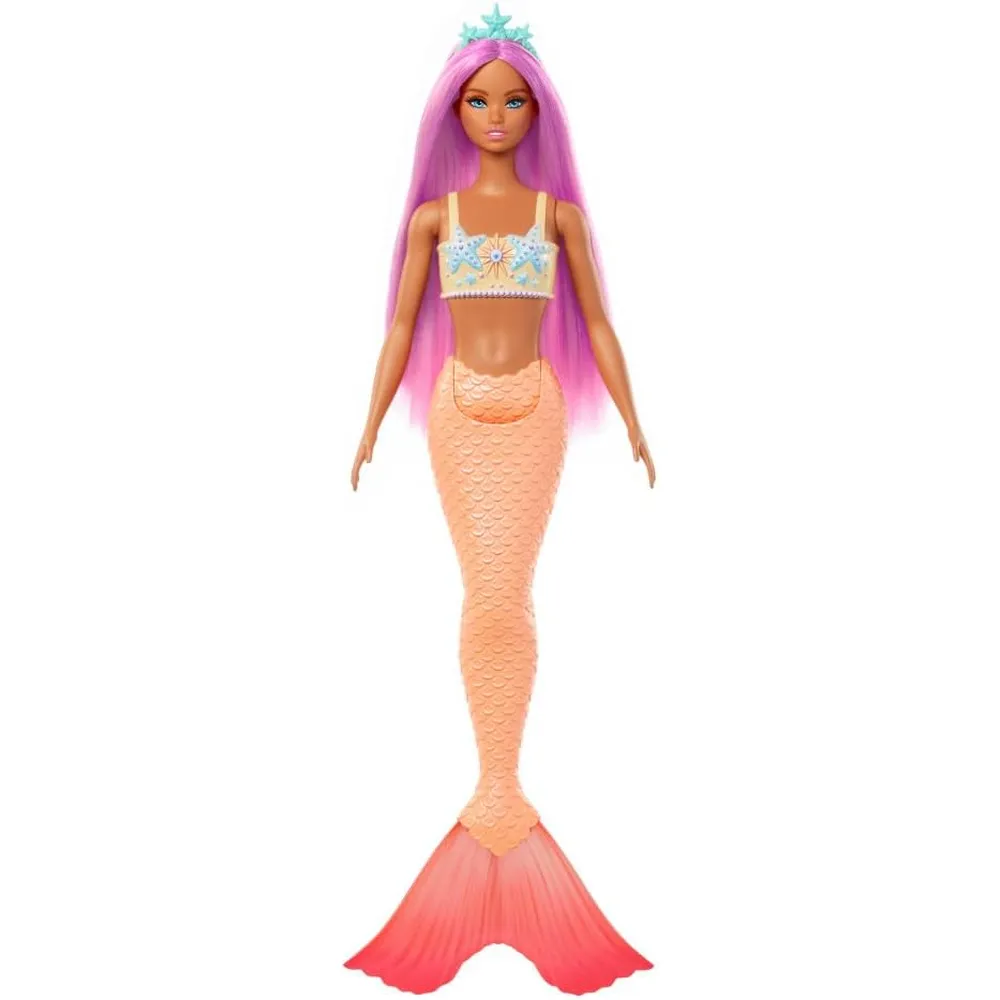 BARBIE MUÑECA SIRENA CABELLO ROSA CON COLA NARANJA