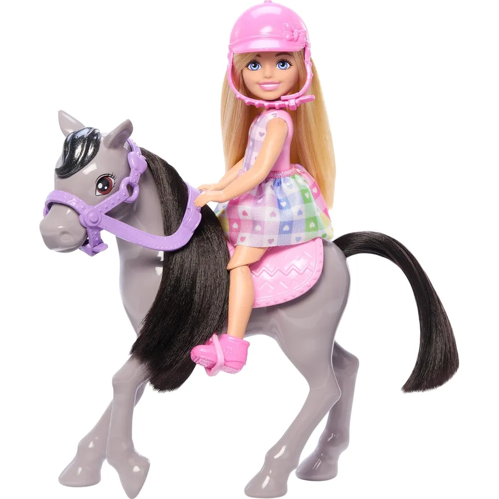 BARBIE CHELSEA MUÑECA CON CABALLO GRIS Y ACCESORIOS