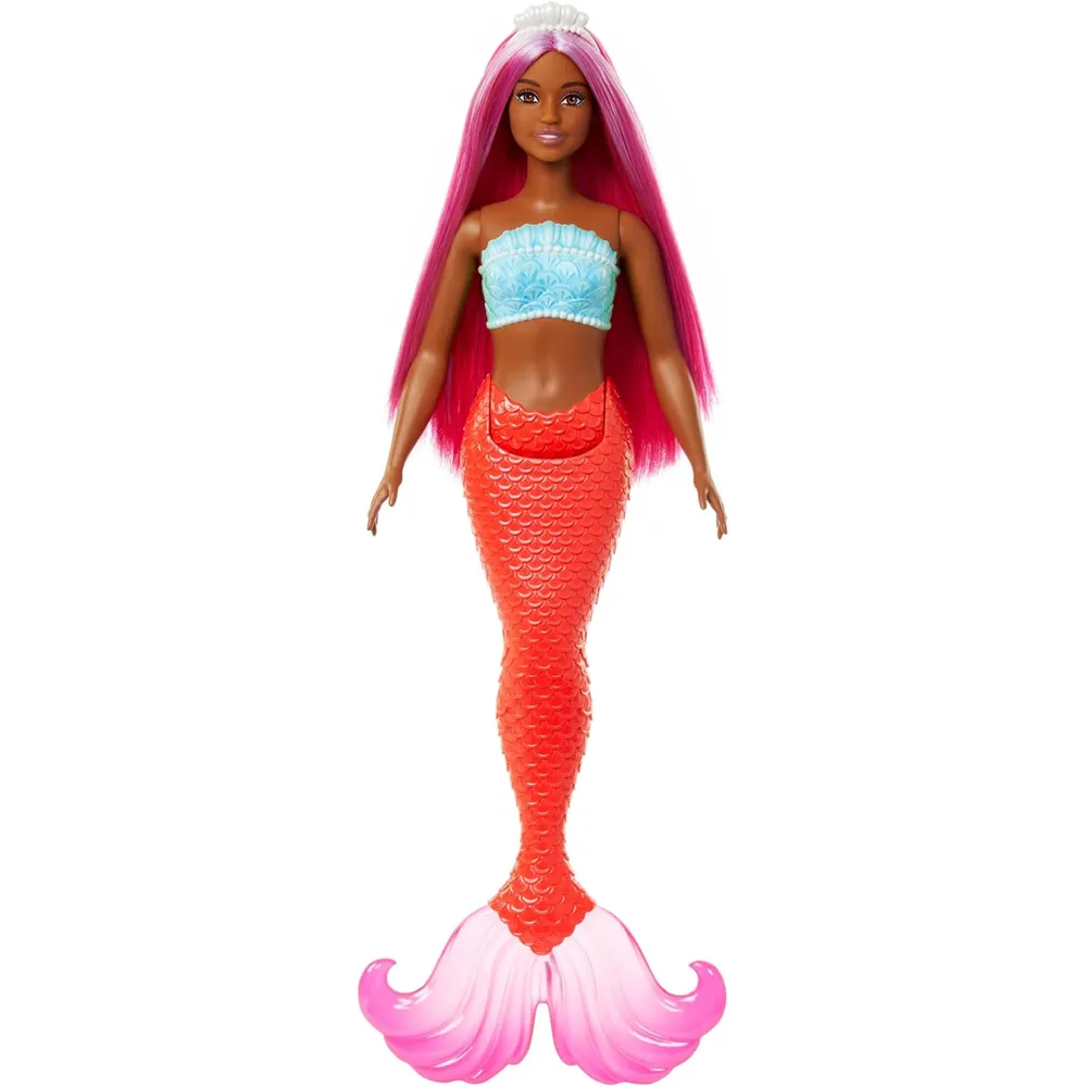 BARBIE MUÑECA SIRENA CABELLO MAGENTA COLA ROJA