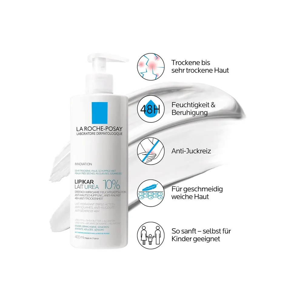 LOCIÓN CORPORAL SUAVIZANTE UREA 10% LIPIKAR LA ROCHE-POSAY 13.5 OZ / 400 ML